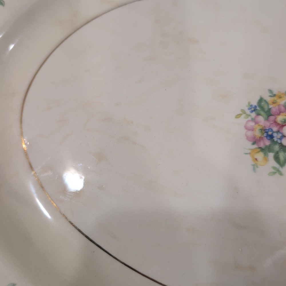 The Harker Pottery Co Vintage Floral Oval Serving Platter Gold Trim Made in USA - Picture 3 of 8